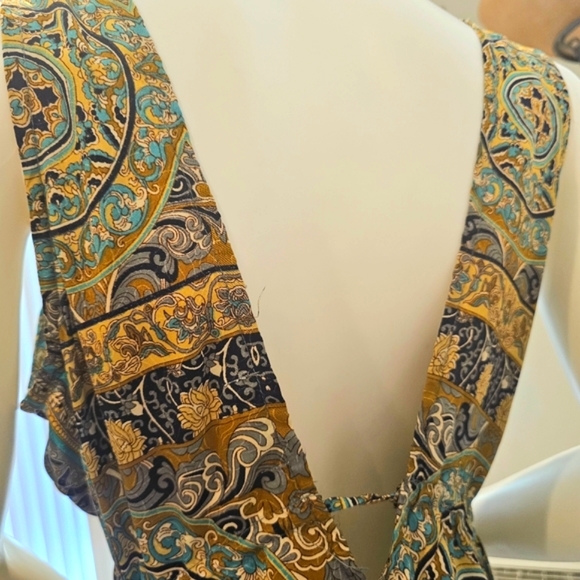 KARMA HIGHWAY Gold Teal Hi Lo Ruffle Hem Sangria Dress OS NEW - Picture 4 of 7